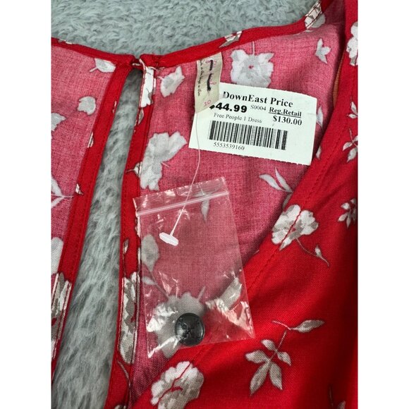 Free People Red Floral Print Keyhole Back Dinner Dress Size 10 NWT - Picture 15 of 16